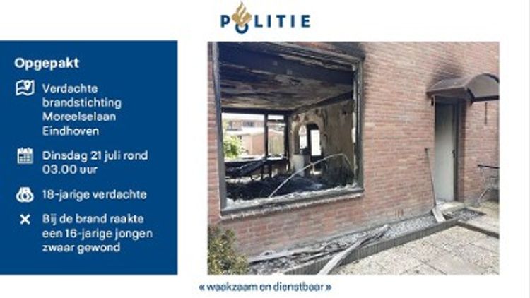 Eindhoven - Politie pakt man uit Helmond op voor brandstichting Moreelselaan Eindhoven